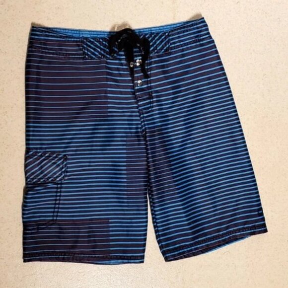 OP Basketball Shorts/Beach Shorts Men's Size Med 30/31 Blue & Black Stripped VGC - Picture 5 of 5